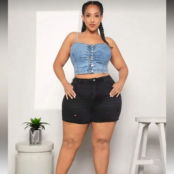 Women's Plus Size Denim corset Sleeveless Cami Crop Top - Picture 5 of 7